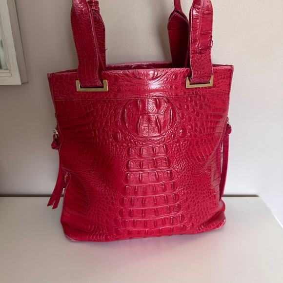 Brahmin Ono Melbourne Tote Red Croc Leather Shoulder Bag Tote - Picture 2 of 14